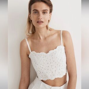 Madewell Eyelet Linen-Blend Crop Tank Top